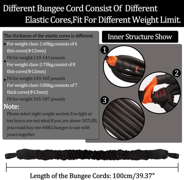 DASKING Natural Latex Heavy Bungee Resistance Band Set Gravity Yoga Bungee Cord Resistance Belt Set 4D Bungee Dance Rope Workout Fitness Home Gym Professional Training Equipment for Better Stretching