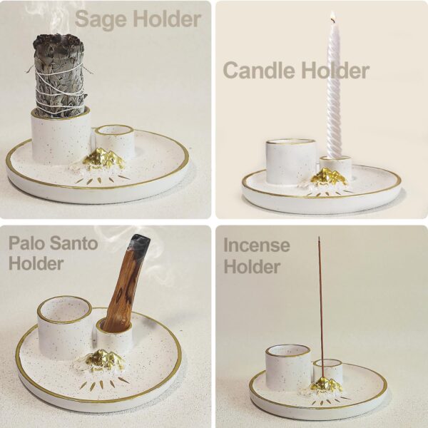 5 in 1 Incense Holder for Meditation, Palo Santo Holder, Ceramic Sage Holder for Burning, Candle Holder, Ashtray, Palo Santo Matches, Meditation Accessories for Meditation Yoga Room