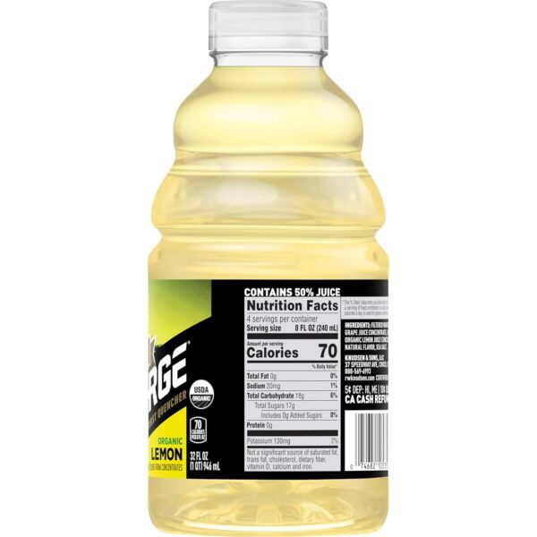 R.W. Knudsen Recharge Organic Lemon Flavored Juice Sports Beverage with Electrolytes, 32 Ounces (Pack of 6)