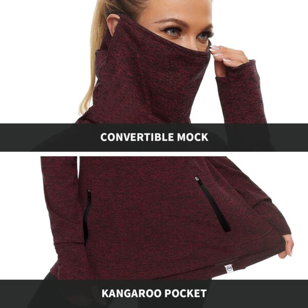 Soneven Women's Running Fleece Sweatshirts Cowl Neck Pullover Long sleeve Shirt with Thumb Holes and Neck Gaiter Face Mask