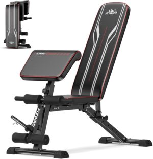 FLYBIRD Multifunctional Weight Bench with Leg Extension and Preacher Curl Pad, Adjustable and Foldable Workout Bench for Home Gym, 800LBS Weight Capacity Exercise Bench for Full Body Strength Training