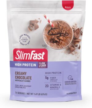SlimFast High Protein Meal Replacement Powder, Advanced Nutrition Smoothie Mix with Vitamin and Mineral Blend, Gluten Free, Creamy Milk Chocolate, 26 Servings