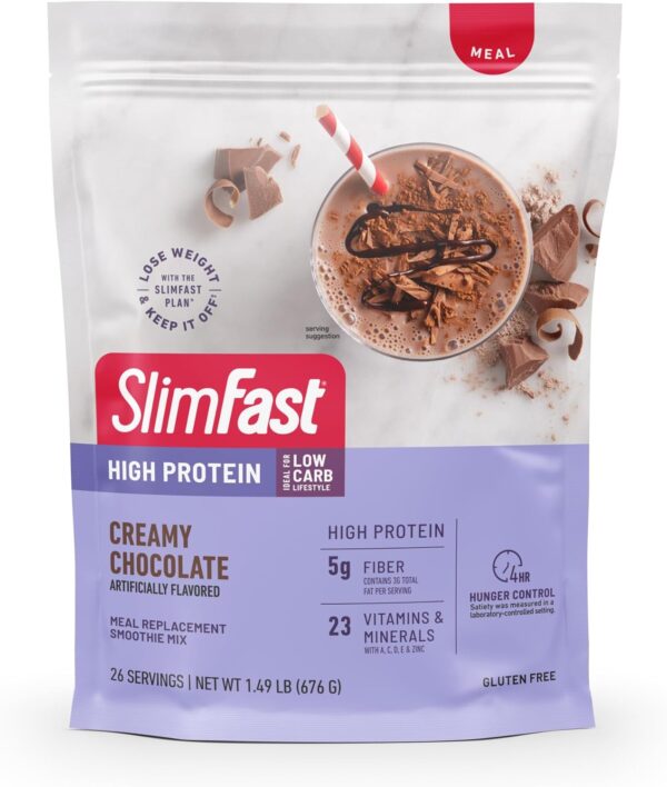 SlimFast High Protein Meal Replacement Powder, Advanced Nutrition Smoothie Mix with Vitamin and Mineral Blend, Gluten Free, Creamy Milk Chocolate, 26 Servings