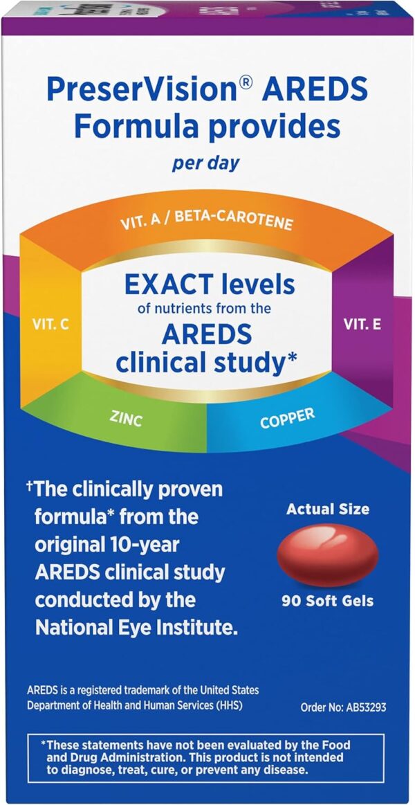 PreserVision AREDS Eye Vitamin & Mineral Supplement, Contains Vitamin C, A, E, Zinc & Copper, 90 Softgels (Packaging May Vary)