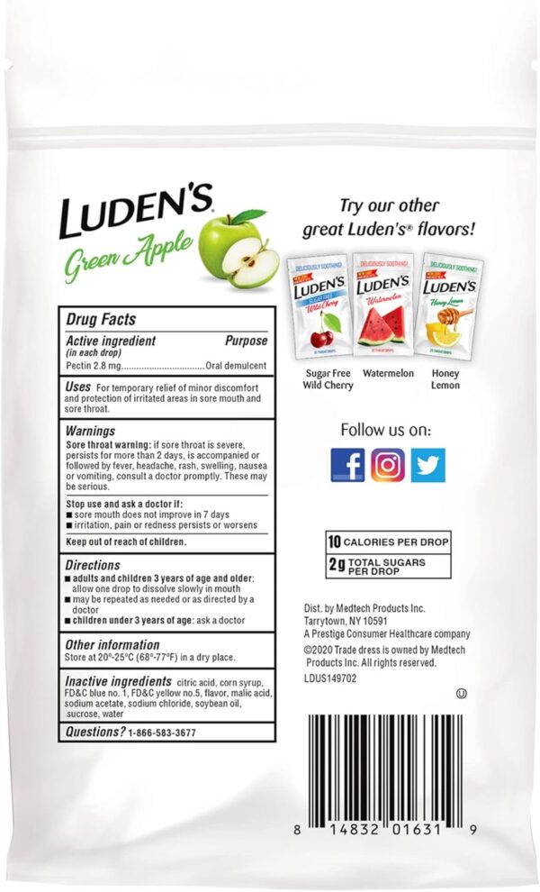 Ludens Soothing Throat Drops, Green Apple, 25 ct (Pack of 1)