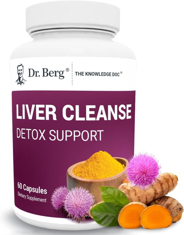Dr. Berg Liver Cleanse Detox Capsules w/Unique Blend of Milk Thistle, Ox Bile & Folate - Liver Supplement Includes Turmeric, Black Pepper & Choline - 60 Capsules