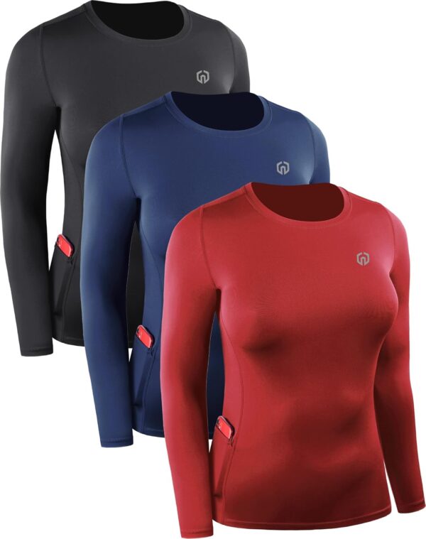 NELEUS Women's 3 Pack Athletic Compression Long Sleeve T Shirt Dry Fit
