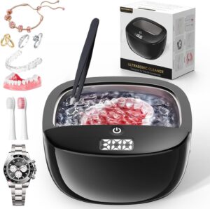 Ultrasonic Retainer Cleaner Machine, 42kHz Portable Ultrasonic Dentures Cleaner, 130ML Ultrasonic Jewelry Cleaner for Dental Retainer, Mouth Guard, Watch, Ring, Diamond -Home or Travel Use