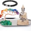 Buddha Statue and Crystal Tree, Yoga Meditation and Zen Decor, Sitting Statue of Sakyamuni in Thailand(4.3 in), for Office, Desktop, Spirit Room Home Decor (Silver)
