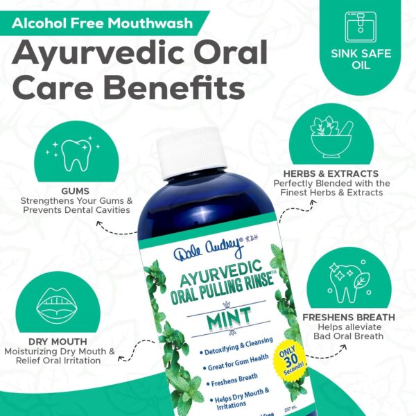 Ayurvedic Organic Oil Pulling for Teeth and Gums | Refreshing Mint Flavored Oral Rinse Mouthwash | Essential Oils for Bad Breath | Whitening Teeth & Fresh Breath | (3 Pack,8oz)
