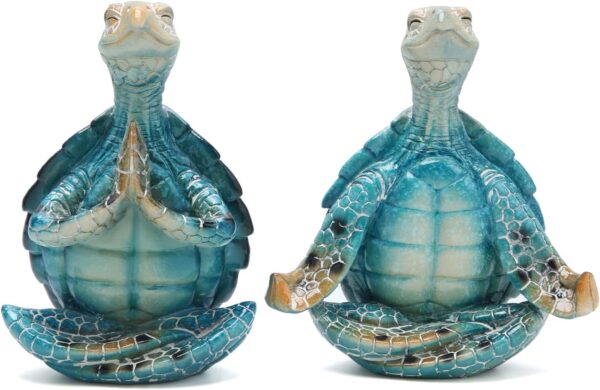 Hodao 2PCS Sea Turtle Yoga Figurines Decoration Summer Meditating Sea Turtle Decor Spring Garden Turtle Crafts Turtle Yoga Figurines for Home Office Decoration Birthday Gifts for Mom, Grandma,Women