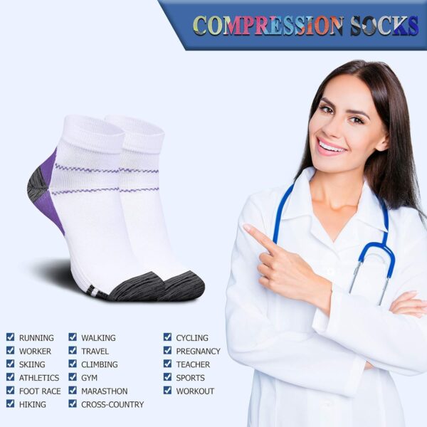QUXIANG Compression Socks for Women & Men Circulation 3/6/7 Pairs Arch Ankle Support 15-20 mmHg Best for Running Cycling