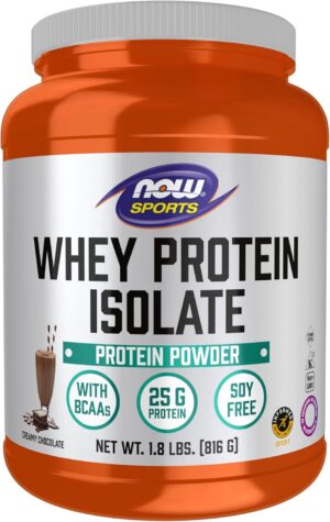 NOW Foods Sports Nutrition, Whey Protein Isolate, 25 g With BCAAs, Creamy Chocolate Powder, 1.8-Pound