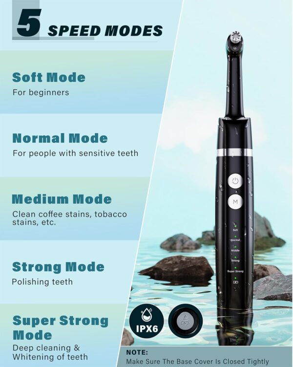 Tooth Polisher, Rechargeable Tooth Whitening Kit for Teeth Cleaning and Whitening, with 3 Tooth Polish Paste and 5 Brush Heads, LED Light, Easy to Use at-Home Personal Dental Care Kit