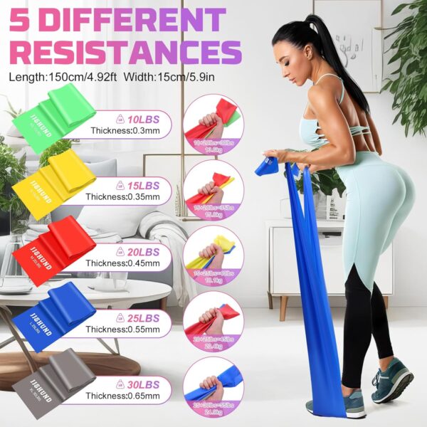 Resistance Bands Set, 5 Pcs Exercise Bands Elastic Stretch Bands for Yoga Pilates Fitness Stretching Strength Training, Workout Bands for Home Gym