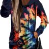 MODARANI Womens Pullover Hoodie Sweatshirts Casual Tunic Tops Kangaroo Pocket Shirts Tie Dye&Floral Print