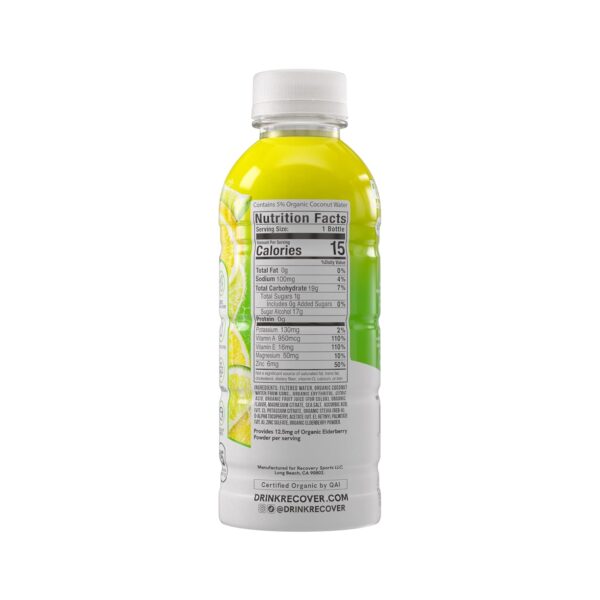 RECOVER 180 Organic Sports Hydration Drink, No Sugar Added, 15 Calorie Sports Beverage, Organic Flavors With Vitamins, Potassium-Packed Electrolytes (16.9 Fl Oz (Pack of 12), Lemon Lime)