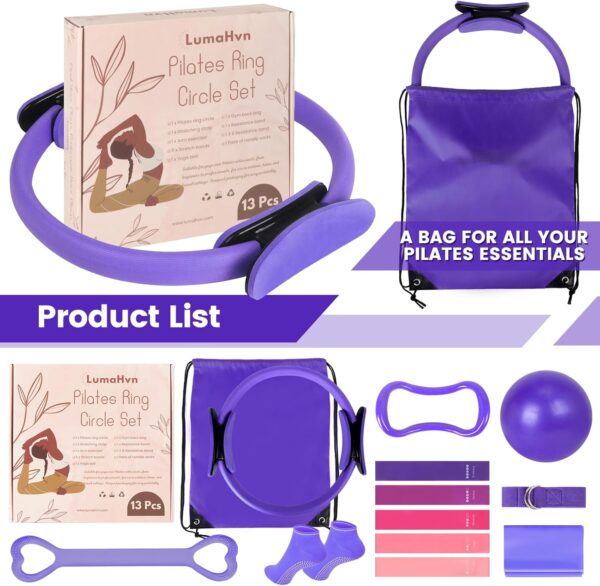 pilates ring circle set 13 pcs pilates equipment accessories for home workouts includes 9.8” pilates ball 12” magic circle yoga ring and resistance bands for women pilates ring and ball set gift