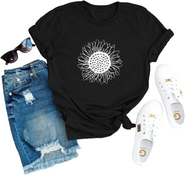 MaQiYa Womens Cute Sunflower Graphic Printed Tee Shirts Vintage Short Sleeve Cotton Shirts Tops
