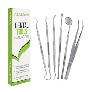 Dental Tools, 6 Pack Teeth Cleaning Tools Stainless Steel Dental Scraper, Pick Hygiene Set with Mouth Mirror, Tweezer for Dentist, Personal Using, Pets - Teeth Cleaning Kit - Dental Cleaning Kit