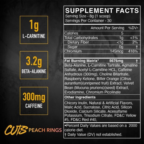 BLACKMARKET CUTS Pre Workout - Flavored Energy Powdered Drink Mix for Men & Women, Great for Muscle Definition, Thermogenic, Creatine Free, (Peach Ring, 30 Servings)