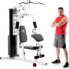 Marcy Home Gym Workout Station with Curl Pad, Lat Pulldown, Leg Developer & Weights, White