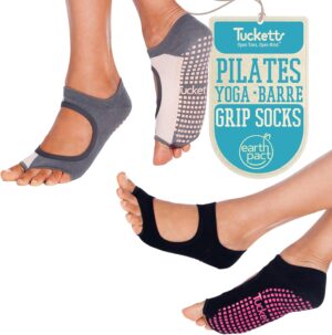 Tucketts Toeless Pilates Socks with Grips for Women, Non-Slip Barre Yoga Socks with Grips for Barefoot Workouts, Sizes 5-13