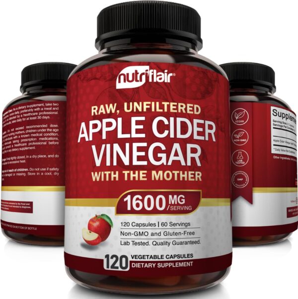 Apple Cider Vinegar Capsules with The Mother - 120 Vegan ACV Pills - Best Supplement for Healthy Weight Loss, Diet, Keto, Digestion, Detox, Immune - Powerful Cleanser & Appetite Suppressant Non-GMO
