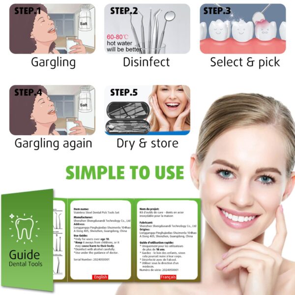 Antonki 6 Pack Dental Tools, Plaque Remover for Teeth Cleaning Dental Pick Hygiene Kit, Stainless Steel Professional Tooth Scraper Tartar Removal Cleaner for Home Use - with Case