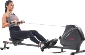Sunny Health & Fitness Multi-Function Premium Magnetic Rowing Machine, Bicep Curls, Upward Rows, Seated Rows, Foldable Slide Rails, Digital Monitor and Optional Bluetooth with Free SunnyFit App