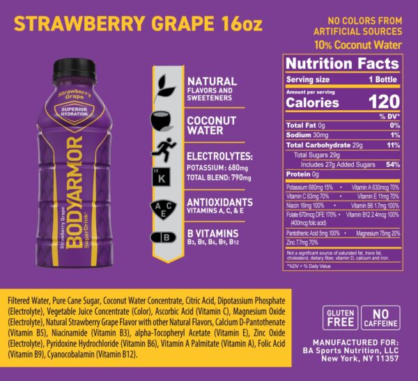 BODYARMOR Sports Drink Sports Beverage, Strawberry Grape, Natural Flavors With Vitamins, Potassium-Packed Electrolytes, No Preservatives, Perfect For Athletes, 16 Fl Oz (Pack of 12)
