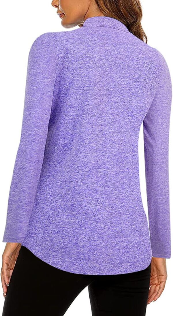 Koscacy Long Sleeve V Neck Half Zip Golf Pullover for Ladies Gym Training Outdoor Sports Workout Tennis Top, Purple Geometry