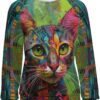 ZOCAVIA Women's Y2K Art Cat Sweatshirts Fall Abstract Cat Graphic Pullover Tops Long Sleeve Oil Painting Cat Printed T Shirts