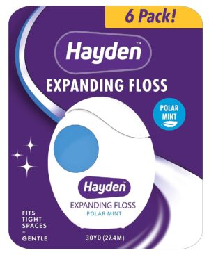 Hayden Expanding Dental Floss | 6 Pack | Polar Mint Woven Floss with Anti Tartar Actives for Gentle Care | 180 Yards