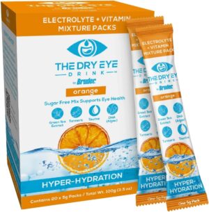 l Ultimate Hydration for Dry Eyes l Sugar-Free Electrolyte Powder Packets l Blended with Vitamins, Green Tea, Turmeric, Taurine, and DHA l 5g x 20 Packets (Orange)
