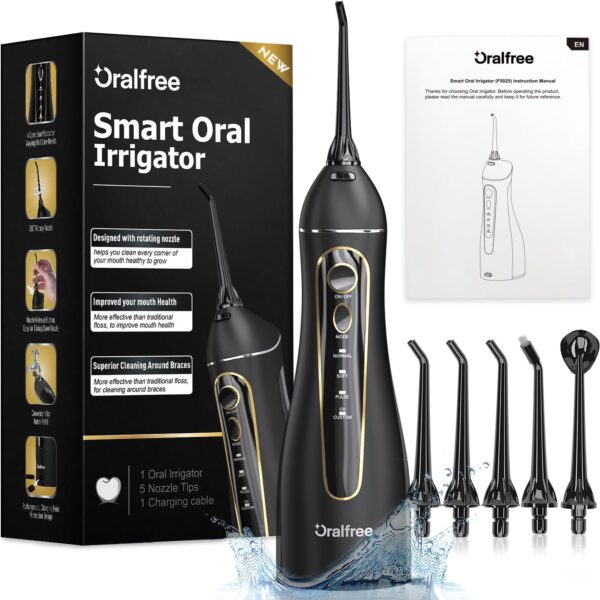 Oralfree Water Dental Flosser Teeth Pick - Cordless Portable Floss Picks Rechargeable Travel Pik Irrigation Cleaner IPX7 Waterproof Oral Irrigator Electric Flossing Machine for Home Teeth Cleaning