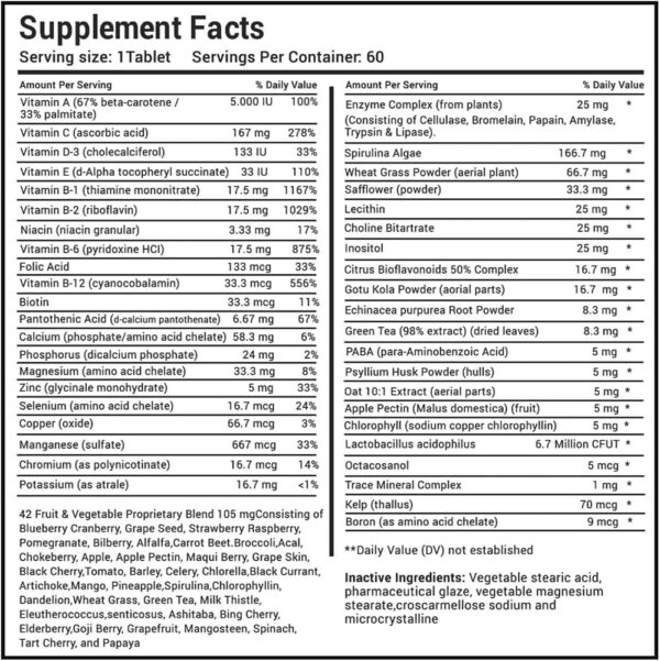 Performance Blend, Best Multivitamin for Men, Vitamin and Mineral Supplement with Probiotics, Superfood Enzyme Blend for Optimized Heart, Prostate, Stamina, Energy, Non-GMO, 60 Day Supply