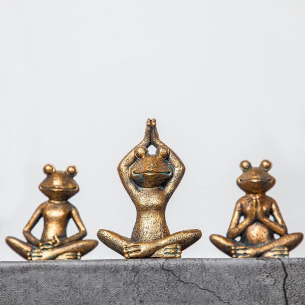 Bronze Frog Figurines, 3-Piece Yoga Decor Set, Antique Bronze Color, Handmade Home Decoration
