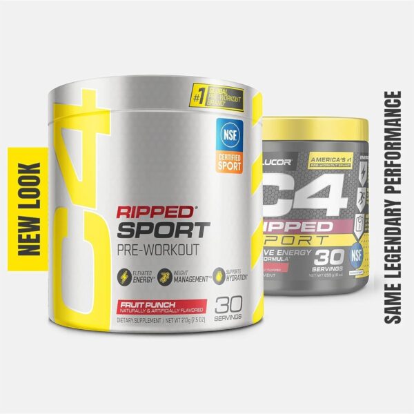 C4 Ripped Sport Pre Workout Powder Fat Burner - NSF Certified for Sport + Sugar Free Preworkout Energy Supplement for Men & Women - 135mg Caffeine + Weight Loss - Fruit Punch, 30 Servings