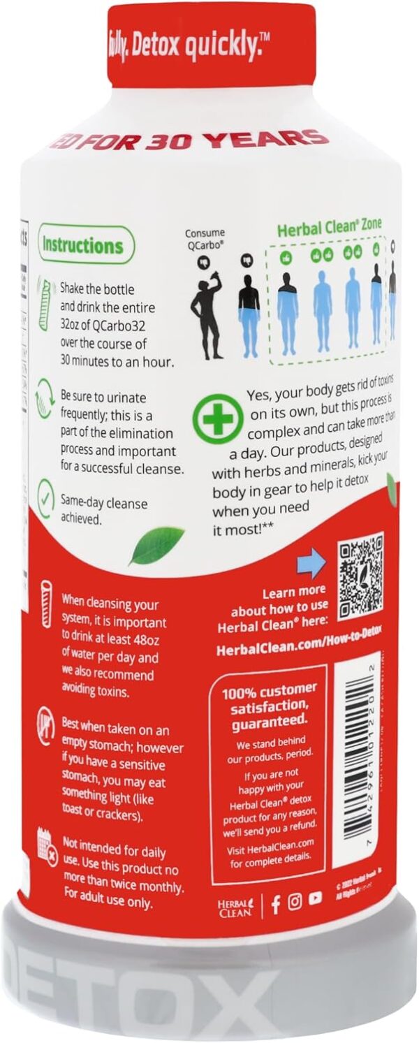 Herbal Clean QCarbo32 Same-Day Premium Detox Drink, Tropical Flavor, 32 Fl Oz