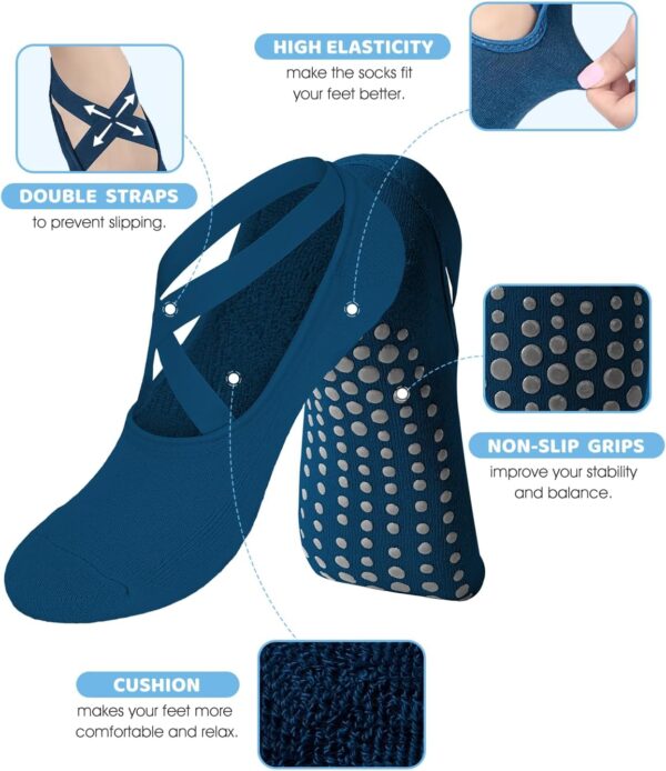 AURUZA Pilates Grip Socks for Women Non Slip Skid Yoga Socks with Grips Straps for Ballet Dance Workout Gripper Socks