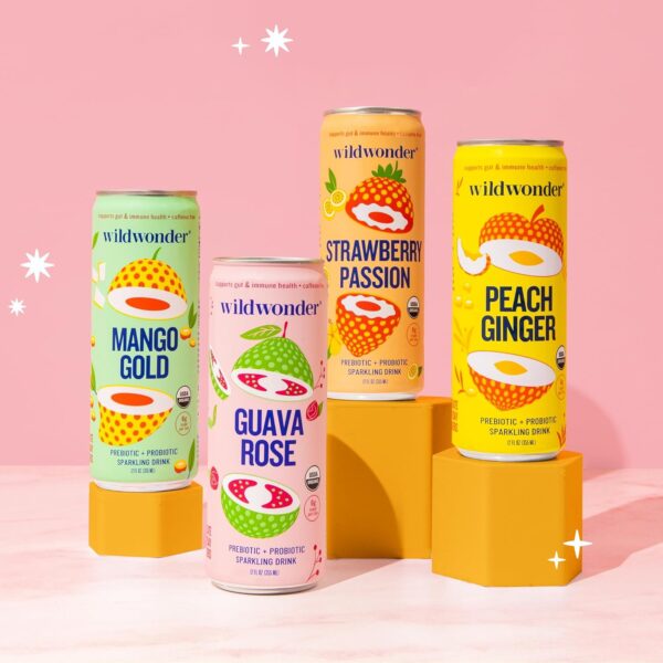 wildwonder Sparkling Probiotic Juice Drink w/Gut Health Immunity & Support 5g Fiber, Live Probiotics, Caffeine Free, Organic, Vegan, Low Sugar, 12pk 12oz, Classic Variety Pack, As Seen on Shark Tank