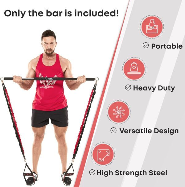 Resistance Band Bar for Fitness – Workout Bar for Exercise, Squat, Biceps, Triceps, Shoulders, Back – Adjustable 3 Parts Bar for Resistance Bands – Durable Portable Steel Pilates Resistance Bar