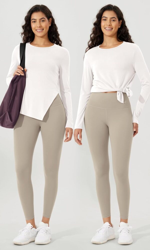 ODODOS Split Hem Long Sleeve Tee for Women Modal Soft Crew Neck Athletic Gym Workout Tops Yoga Shirts