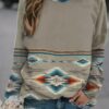 HOTYD Western Sweatshirts for Women Casual Long Sleeve Vintage Aztec Geometric Graphic Shirts Loose Crew Neck Pullover Tops
