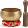 Tibetan Singing Bowl Set - Easy To Play for Beginners - Authentic Handcrafted Mindfulness Meditation Holistic Sound 7 Chakra Healing Gift by Himalayan Bazaar (3 Inch, Gold)