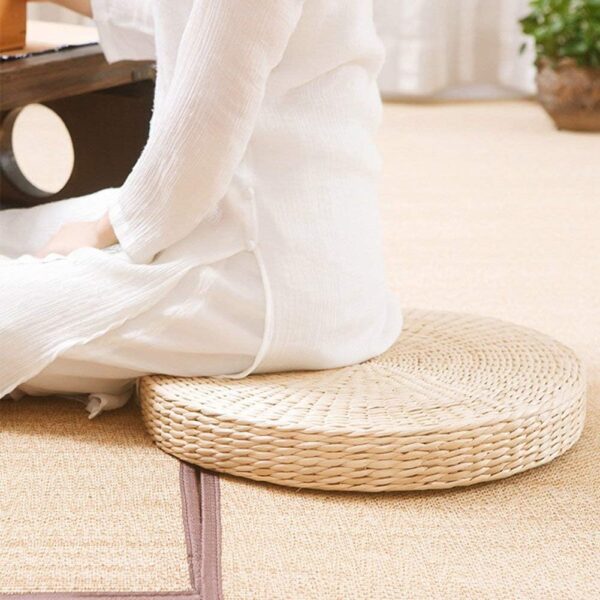 HUAWELL 2 Pack Tatami Floor Pillow Sitting Cushion Bigger Size,Round Padded Room Floor Straw Mat for Outdoor Seat (Dia: 19.7)
