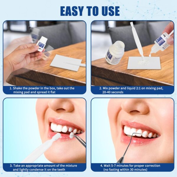 Tooth Repair Kit, Temporary Teeth Replacement Kit, Zinc Oxide Eugenol Cement Dental Kit for Broken Chipped Teeth, Missing Teeth, Crown Fillings & Bridges, Improving Smile 4pcs