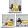 RnnJoile Spa Canvas Wall Art Zen Stone Orchid Picture Painting Yellow Still Life Prints for Bathroom Zen Meditation Room Decor Framed 12"x12" for Each