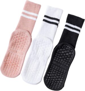 Pilates Socks with Grips for Women Yoga Socks Barre Socks Non Slip Socks 3 packs